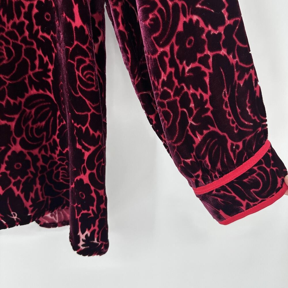 Sundance Shirt Womens Large Red Floral Burnout Velvet Button Front Tunic Top - Picture 3 of 9